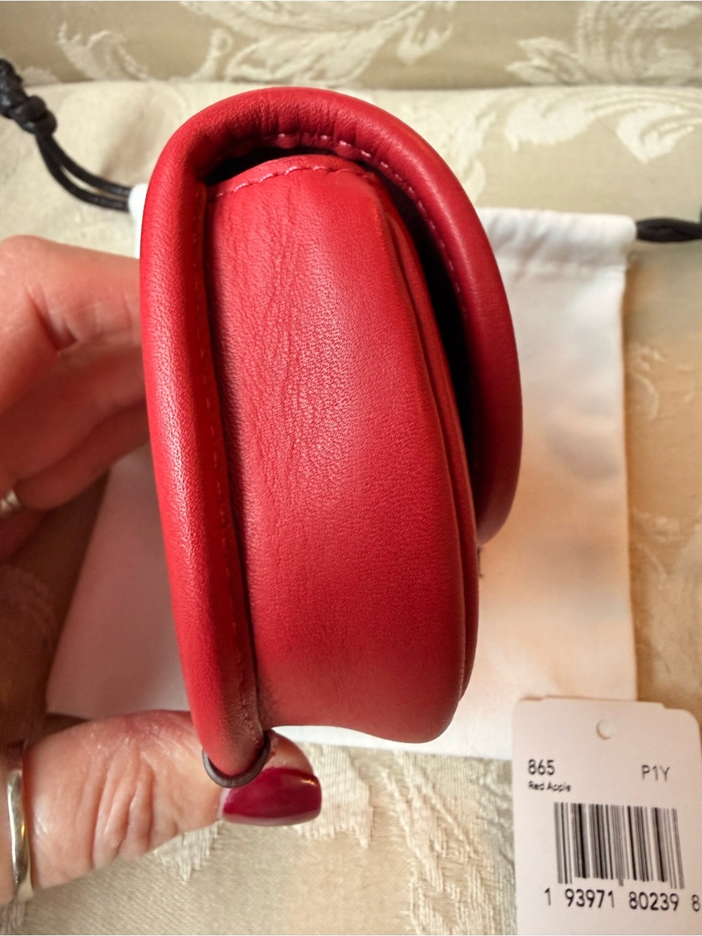 Coach Red Leather Mini Turnlock Pouch with Gold Carabiner - Picture 10 of 12